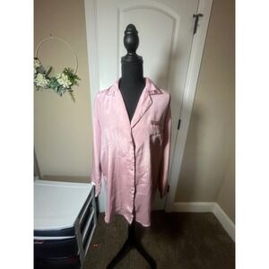 Victoria's Secret Pink Satin Sleep‎ Shirt Button Front Pajama Top Small